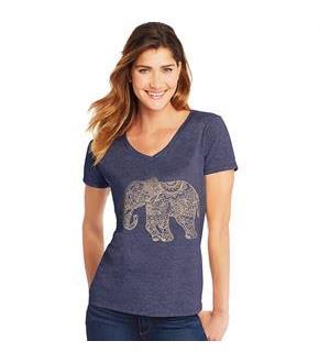 Hanes Women's Pattern Elephant Short Sleeve V-Neck Tee